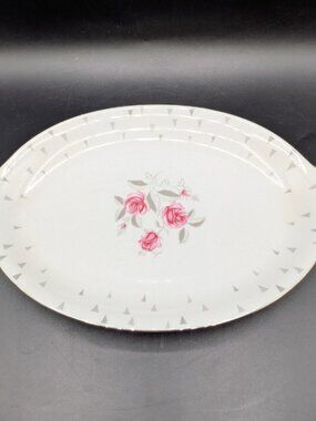 Vtg Sango Fine China Serving Dish Platter Arcadia Pink Roses Floral Japan 12"